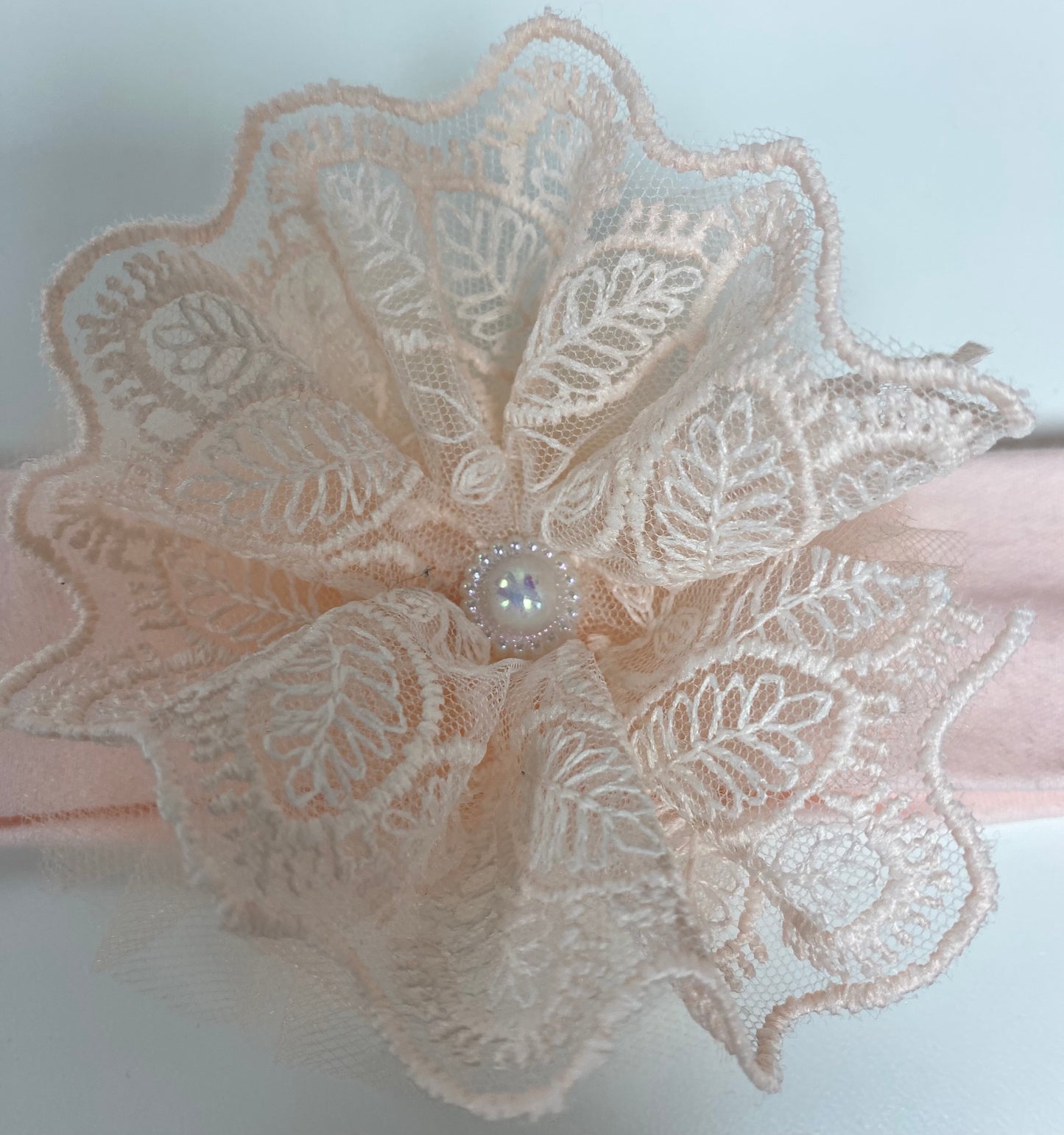 Girls Pink Headband Frill Flower W/ Diamonte