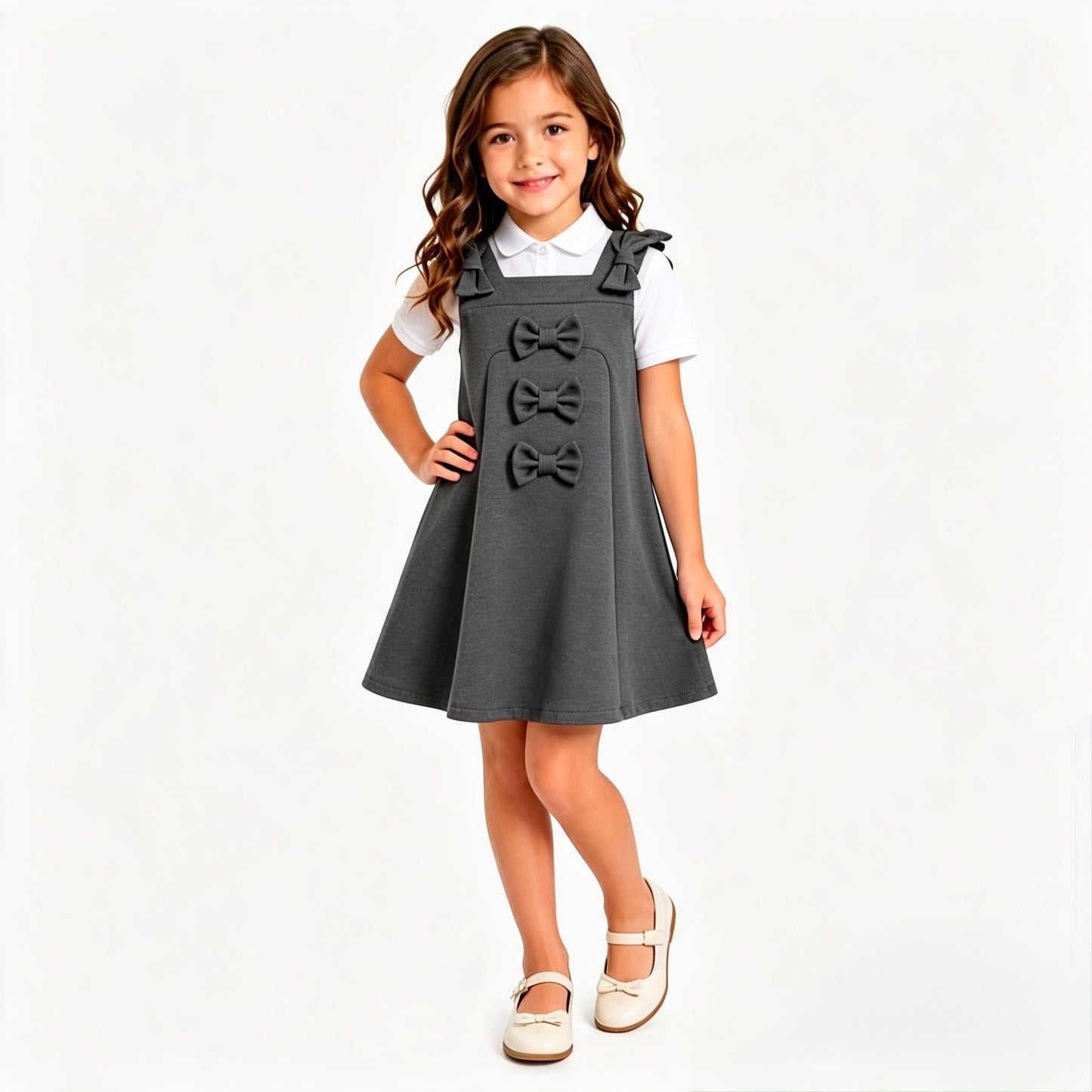 Girls School Uniform Bow Dress 3/4-11-12 years JK