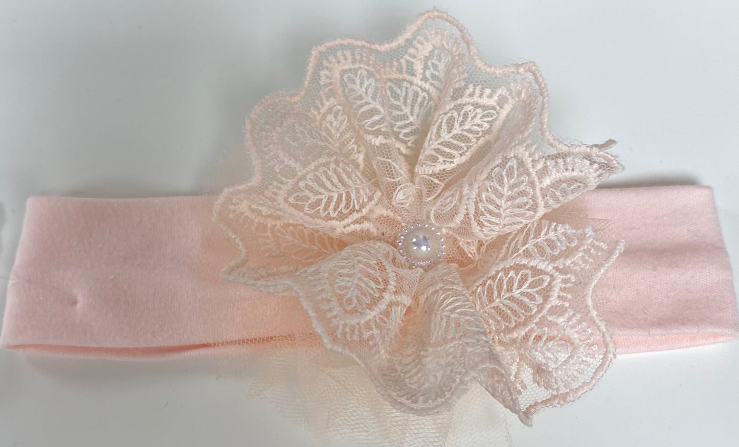 Girls Pink Headband Frill Flower W/ Diamonte