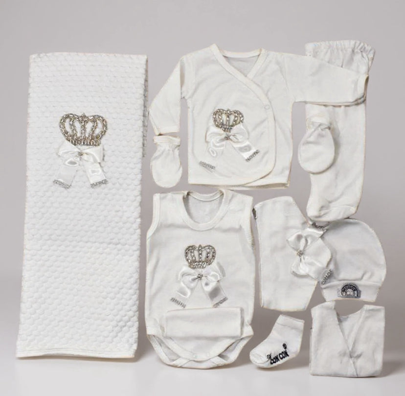 Clothing baby Unisex Crown Gift Set 9 Piece White