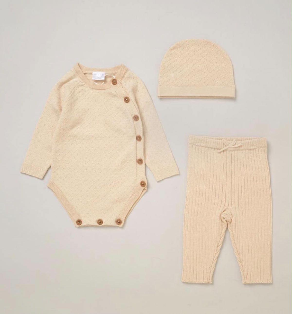 Unisex Knit Clothing Three Piece Set Beige 3/6-6/12 Months