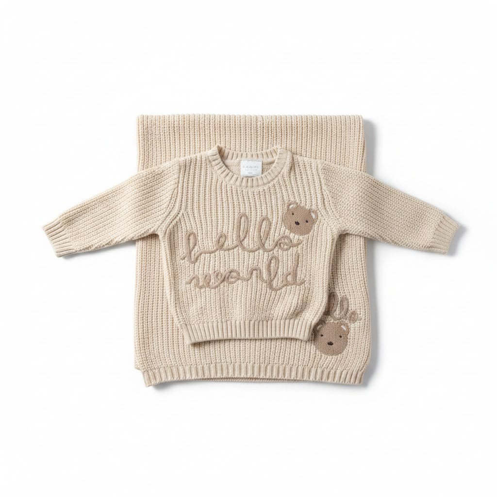 Hello World Bear Cream Baby Set