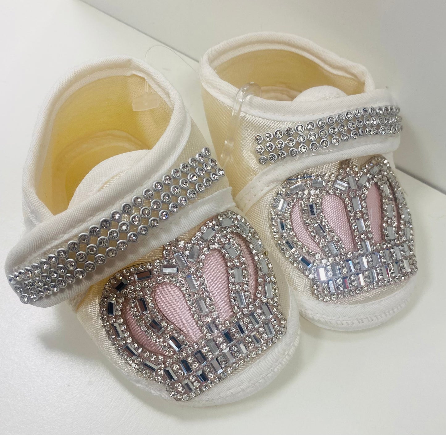 Ivory Pink / Blue Diamonte Crown Booties