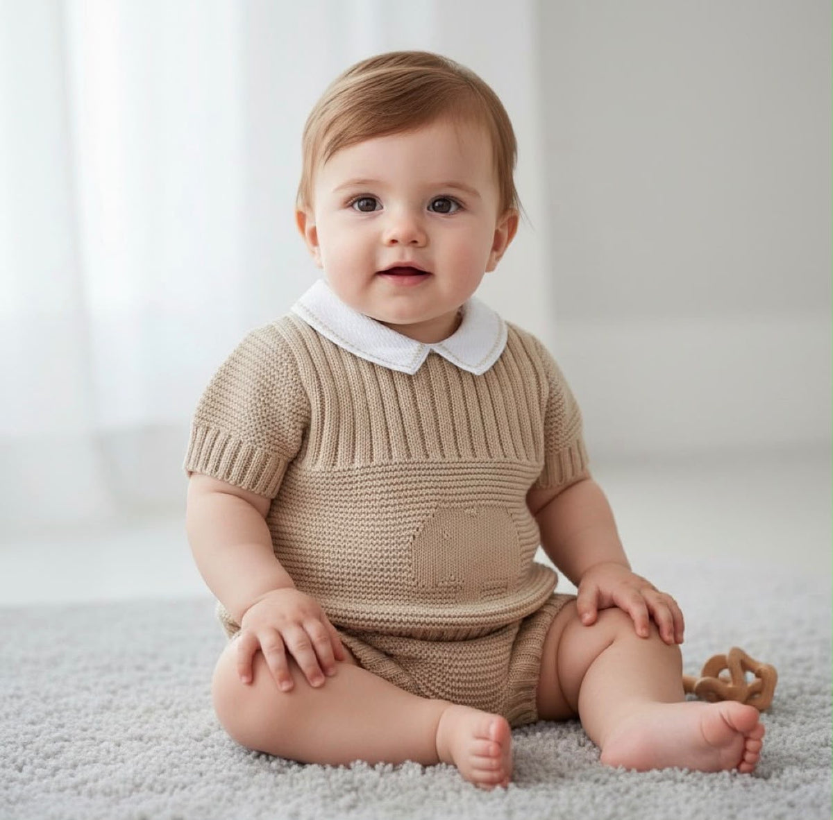 Clothing Unisex Knit Hippo Pattern Set Beige 0/3-9/12 Months