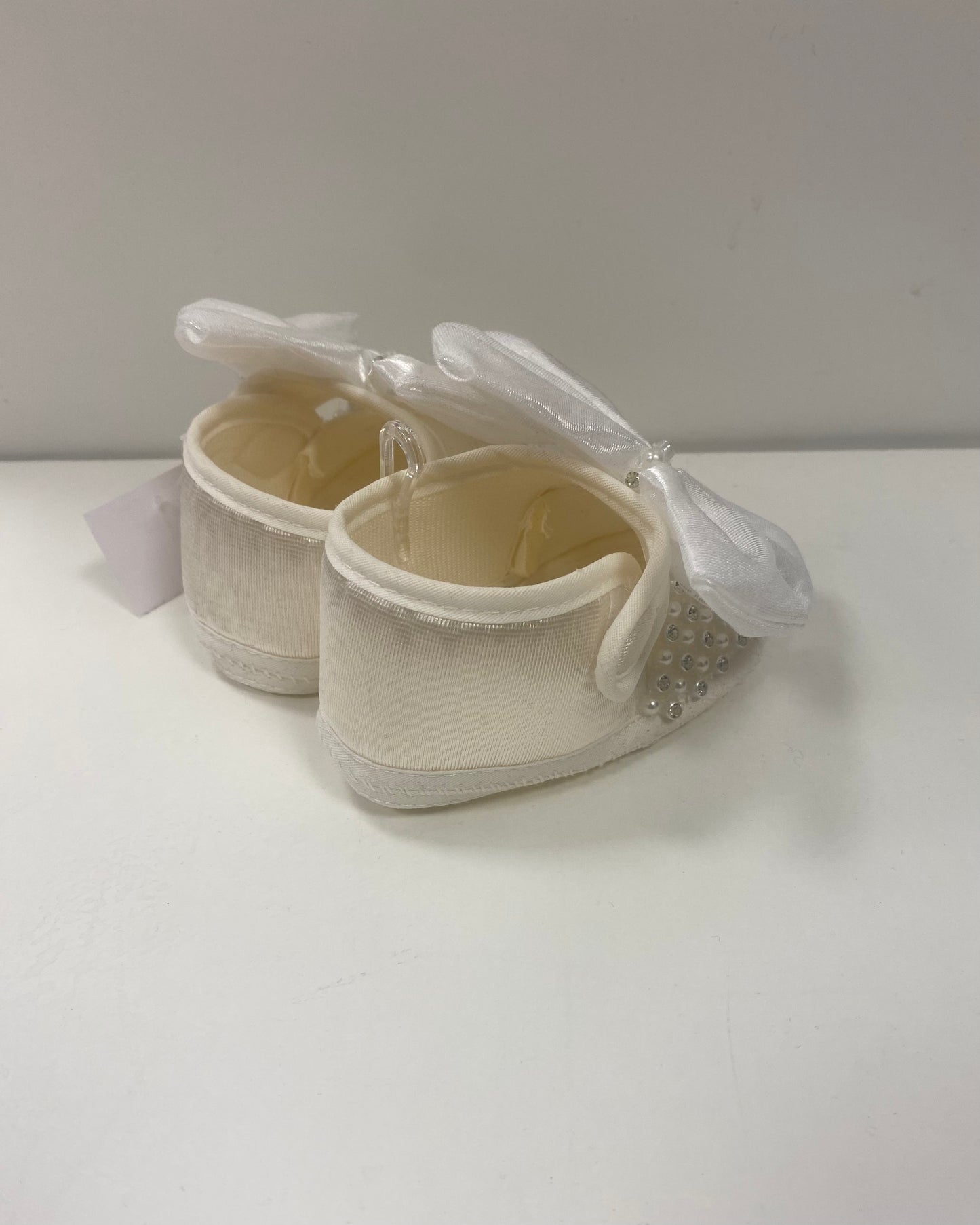 Girls Ivory Big Bow & Diamonte Shoe
