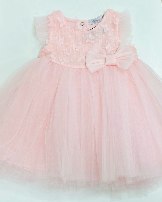 Girls Pink Frill Dress W/ Bow