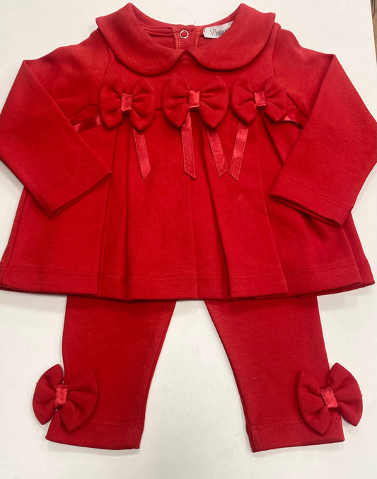 Girls Red Bow Dress & Leggings