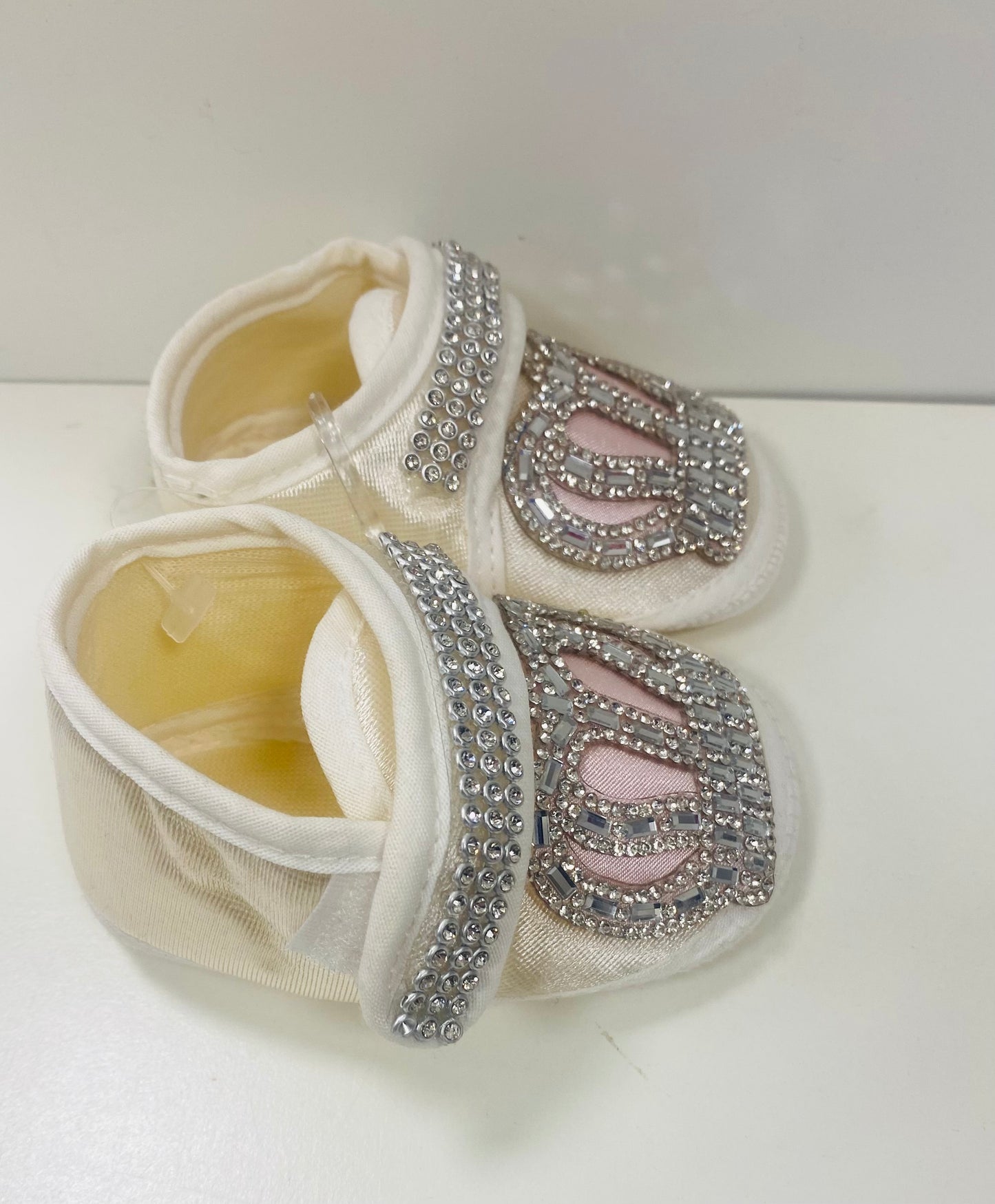 Ivory Pink / Blue Diamonte Crown Booties