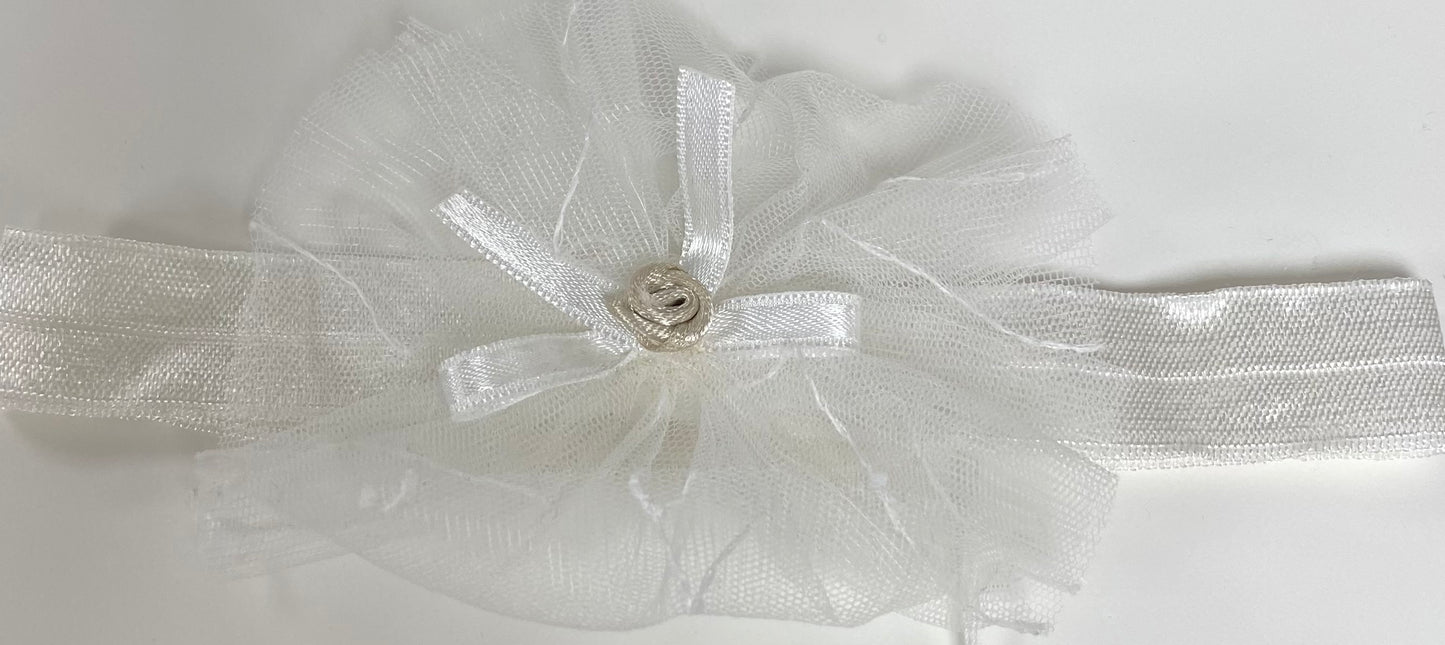 Girls White Headband W/ Champagne Rose