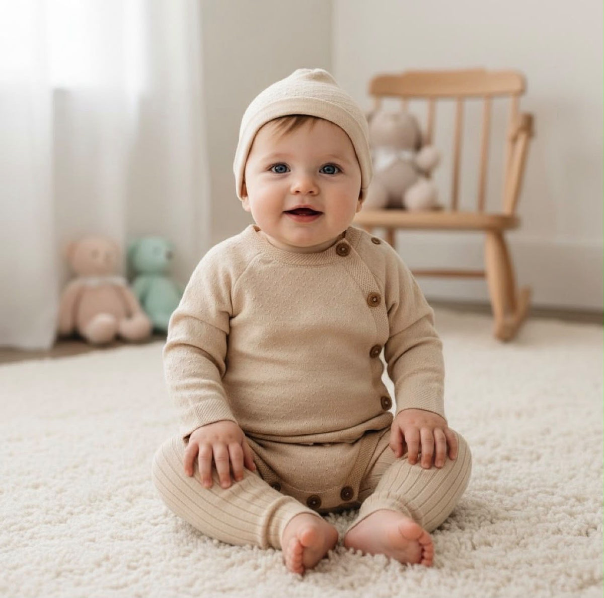 Unisex Knit Clothing Three Piece Set Beige 3/6-6/12 Months