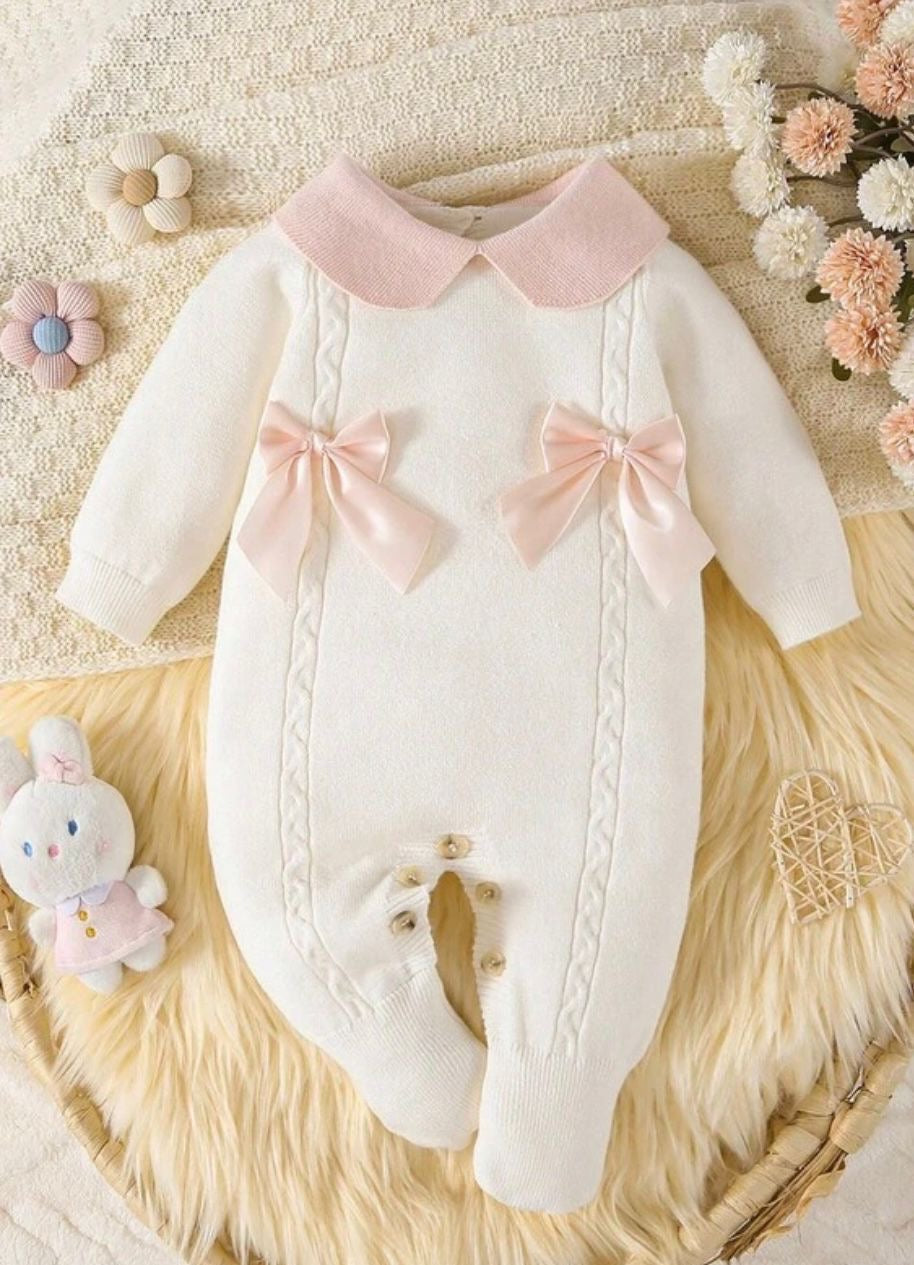 Girls clothing two bow baby grow