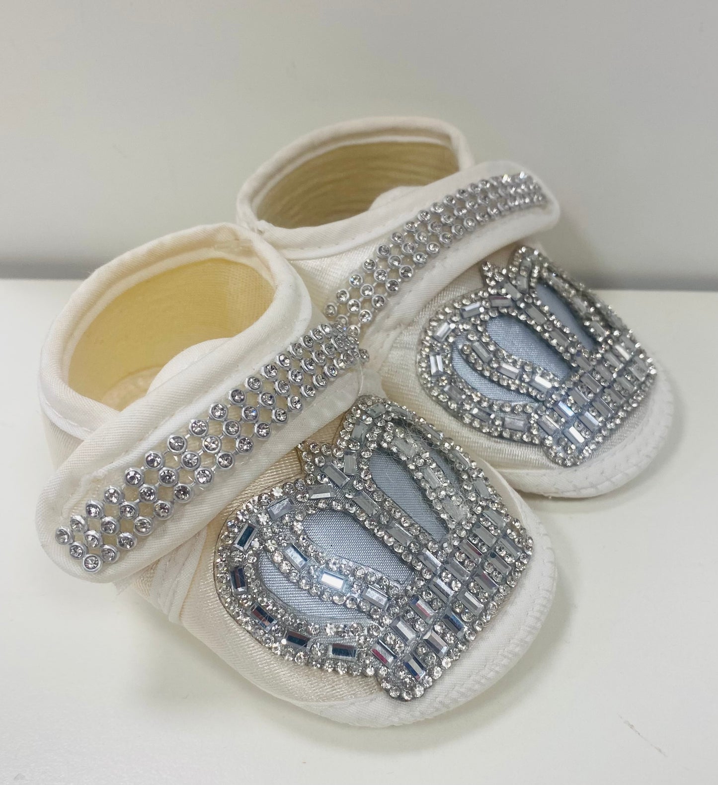Ivory Pink / Blue Diamonte Crown Booties