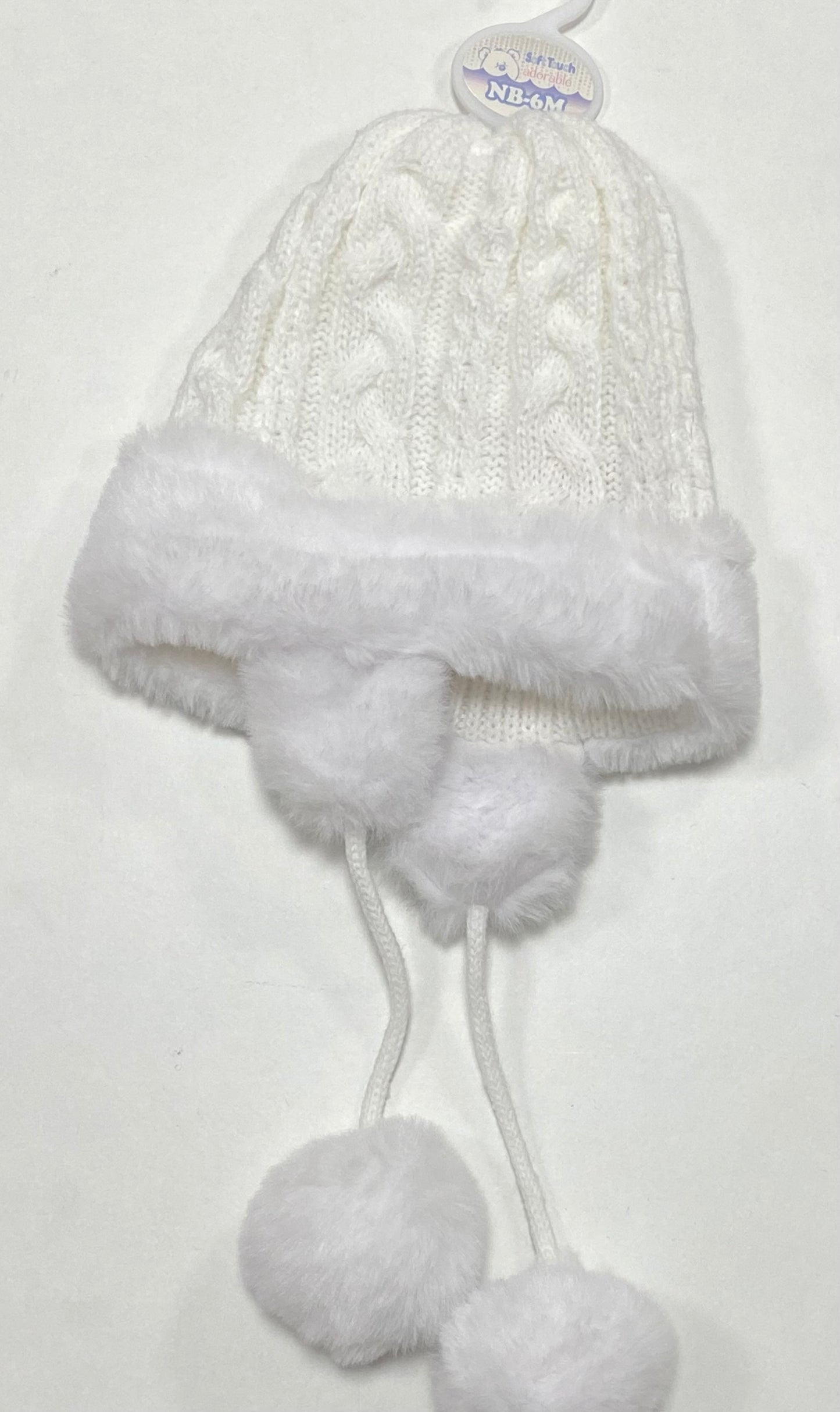 White Fluffy Pom Pom Hat