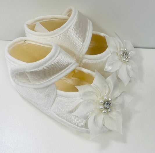 Girls Ivory Flower Diamonte Booties