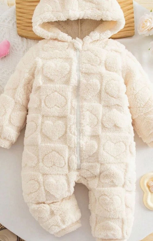 Neutral Snowsuit Love Heart Design Beige