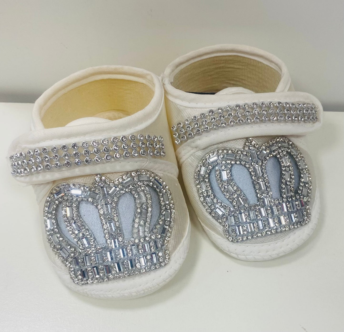 Ivory Pink / Blue Diamonte Crown Booties