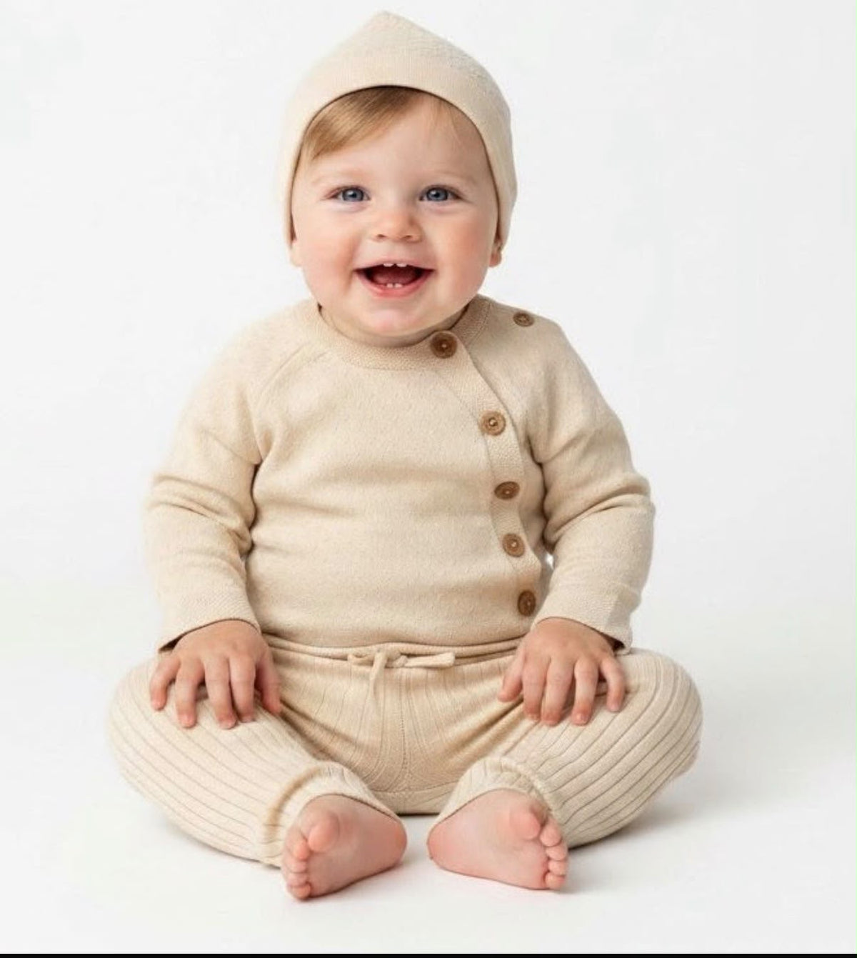 Unisex Knit Clothing Three Piece Set Beige 3/6-6/12 Months