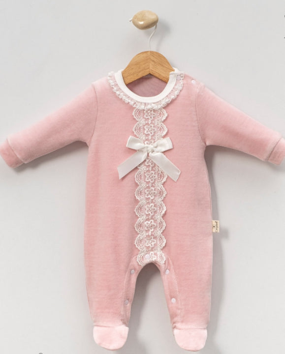 Girls velour baby grow