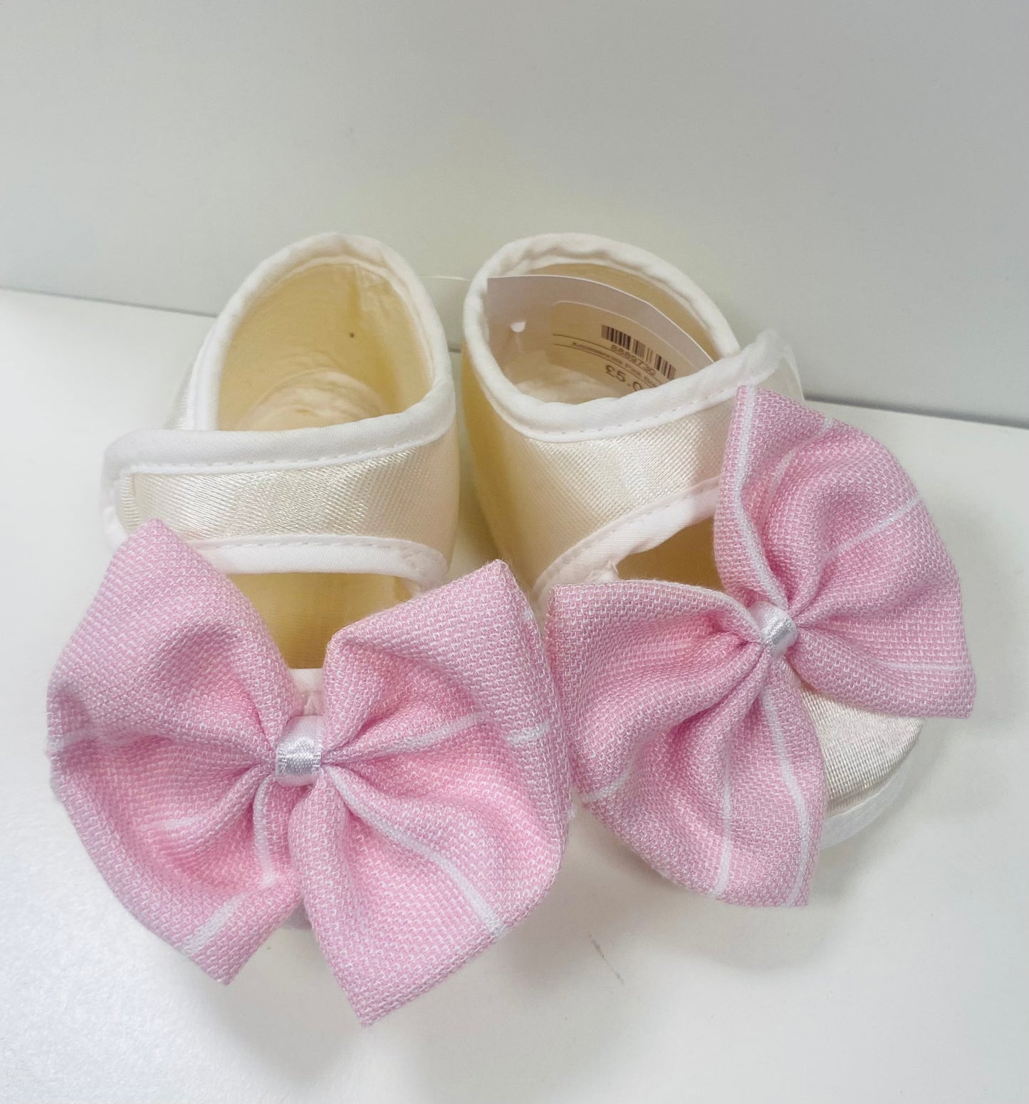 Girls Ivory Pink Bow Booties