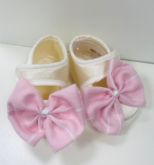 Girls Ivory Pink Bow Booties
