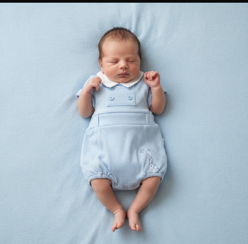 Tiny baby boys, giraffe romper